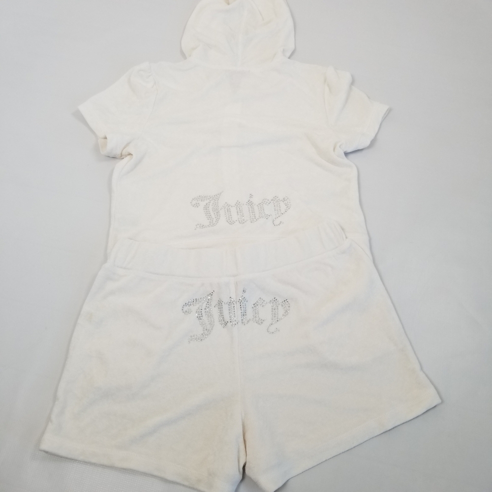 Juicy Couture Terry Cloth Hoodie & Shorts Pajamas Lounge Bling Large NWT
